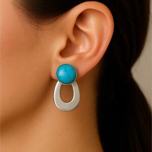 Vintage Mexican Sterling Turquoise Earrings Taxco Style Southwestern